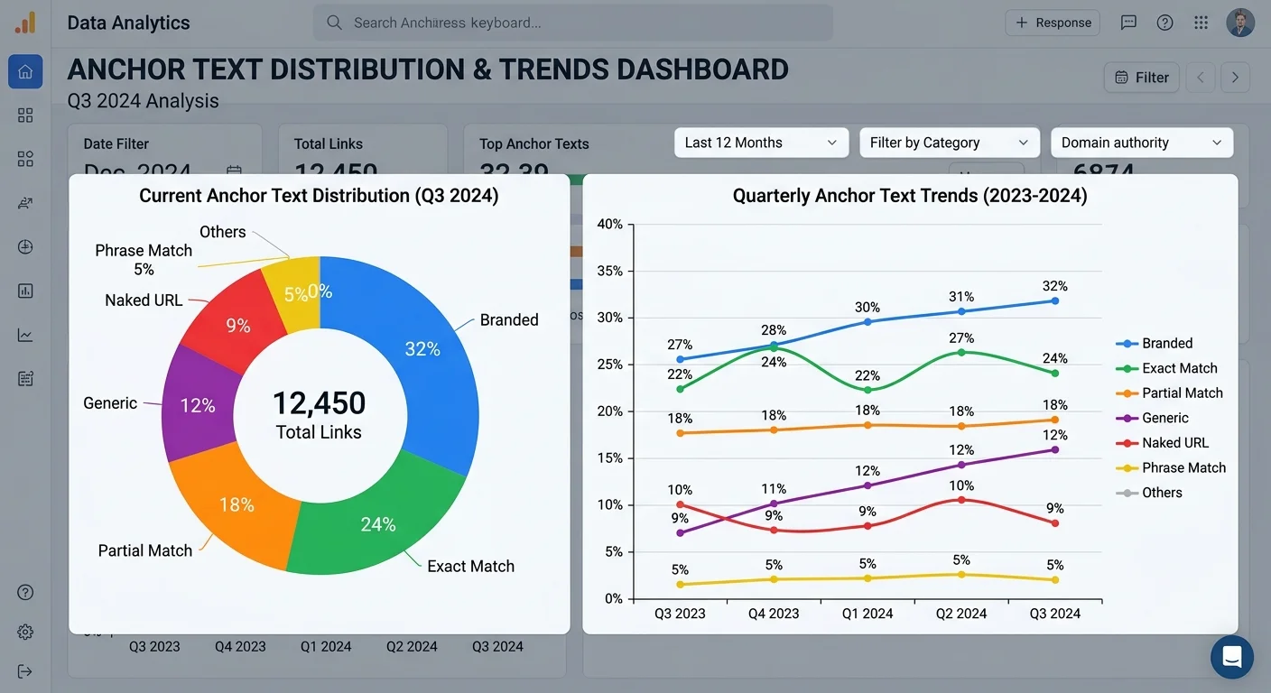 Anchor text distribution dashboard for SEO link profile monitoring